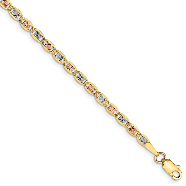 8" 14k Tri-color Gold 2.75mm Rose & White Rhodium-plating Pave Valentino Chain Bracelet