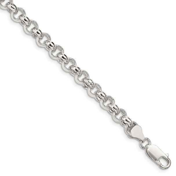 7" Sterling Silver 6.5mm Semi-solid Rolo Chain Bracelet