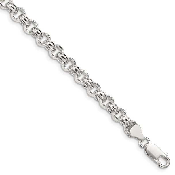 8" Sterling Silver 6.5mm Semi-solid Rolo Chain Bracelet