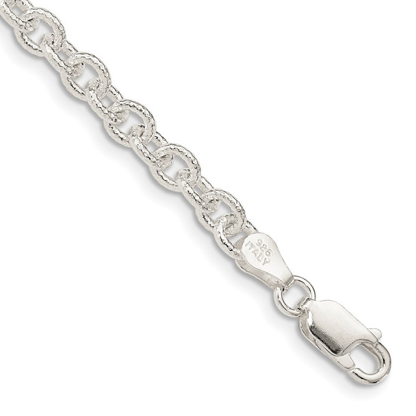 8" Sterling Silver 4.55mm Fancy Patterned Rolo Chain Bracelet
