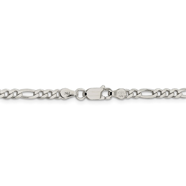 30" Sterling Silver 4mm Pave Flat Figaro Chain Necklace