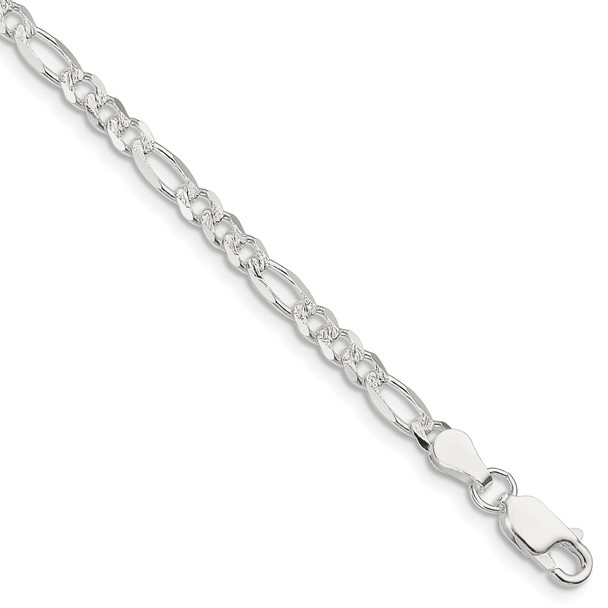 8" Sterling Silver 4mm Pave Flat Figaro Chain Bracelet