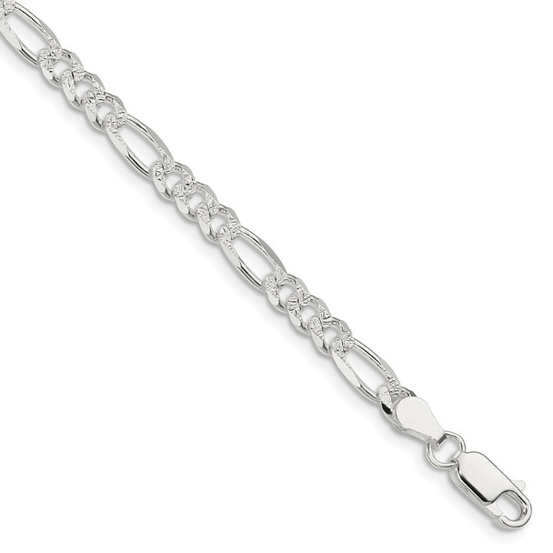 8" Sterling Silver 4.75mm Pave Flat Figaro Chain Bracelet