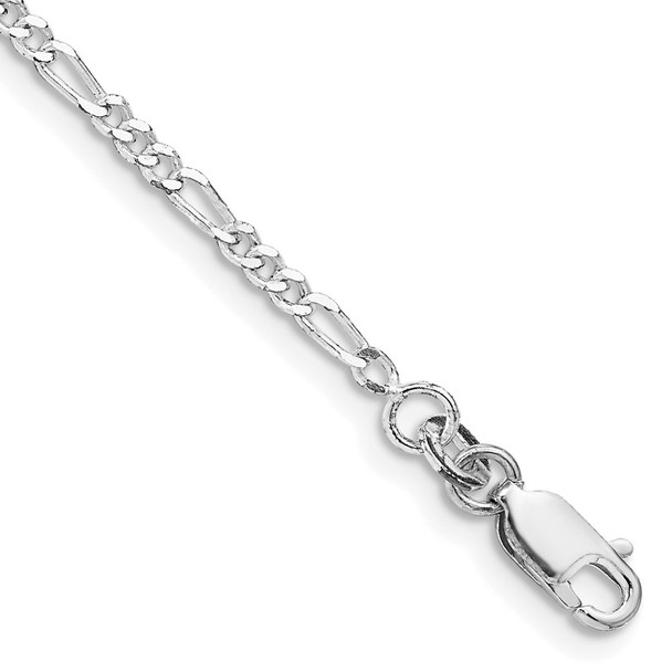 7" Sterling Silver Rhodium-plated 2.25mm Figaro Chain Bracelet