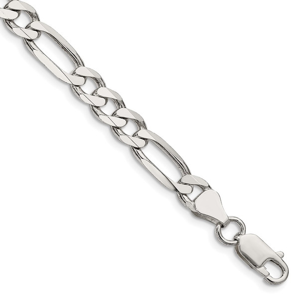 7" Sterling Silver 6.75mm Figaro Chain Bracelet