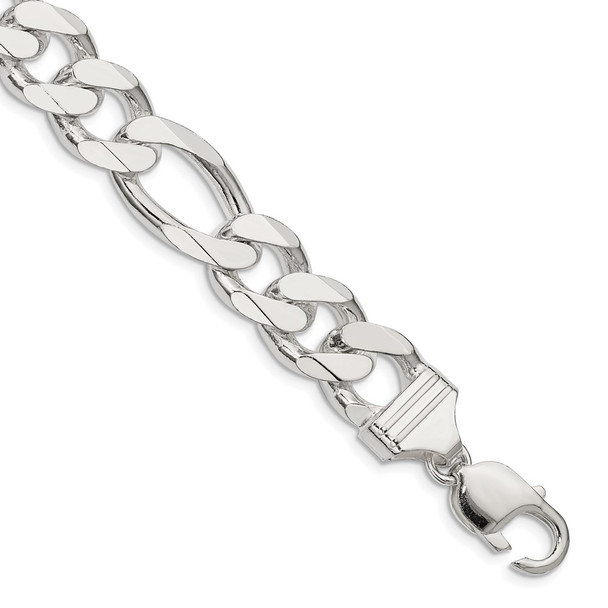 9" Sterling Silver 13.5mm Figaro Chain Bracelet