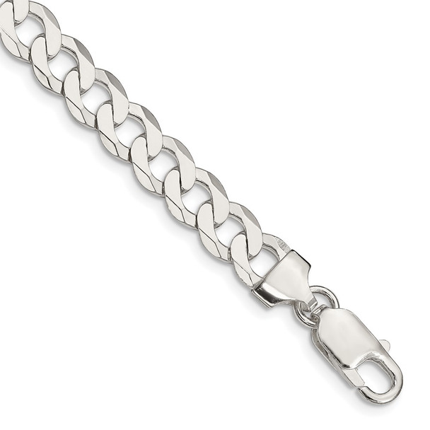 7" Sterling Silver 8mm Flat Curb Chain Bracelet