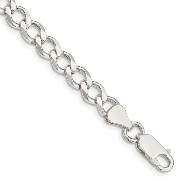 7" Sterling Silver 6.4mm Semi-solid Flat Curb Chain Bracelet