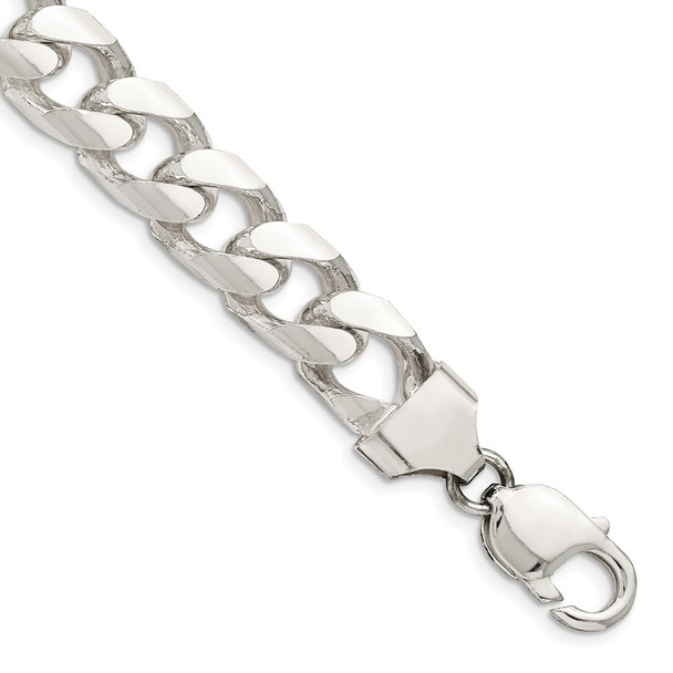 9" Sterling Silver 11mm Domed w/ Side Diamond-cut Curb Chain Bracelet