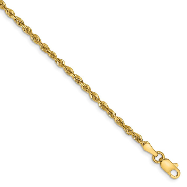 10" 14k Yellow Gold 2.25mm Diamond-cut Quadruple Rope Chain Anklet