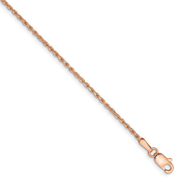 9" 14k Rose Gold 1.5mm Diamond-cut Machine-made Rope Chain Anklet