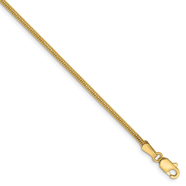 7" 14k Yellow Gold 1.6mm Round Snake Chain Bracelet