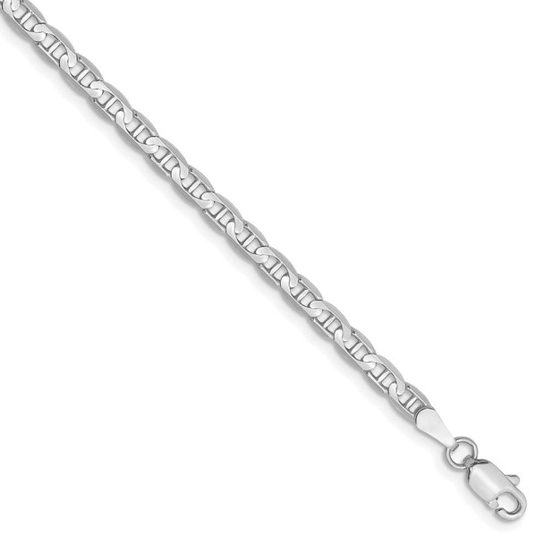 8" 14k White Gold 3mm Concave Anchor Chain Bracelet