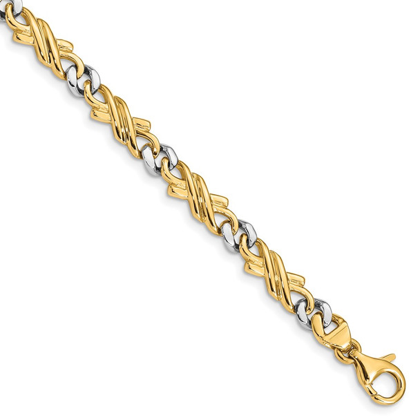 7" 14k Two-tone Gold 6mm Hand-Polished Fancy Link Chain Bracelet