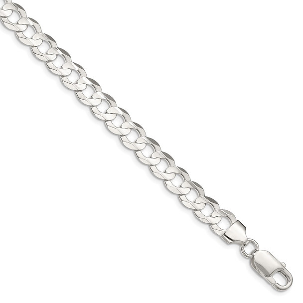 18" Sterling Silver 8mm Concave Beveled Curb Chain Necklace