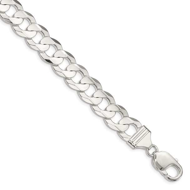 18" Sterling Silver 11.9mm Concave Beveled Curb Chain Necklace