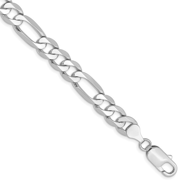 8" 14k White Gold 7.5mm Flat Figaro Chain Bracelet