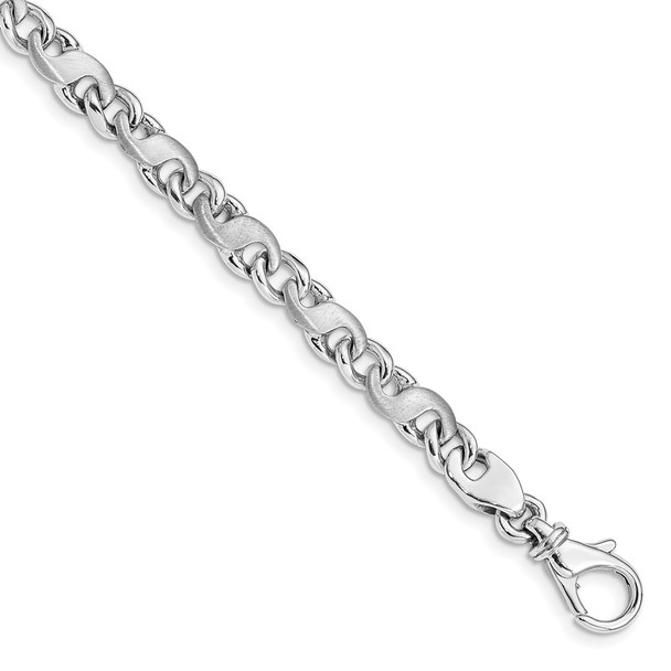 8" 14k White Gold 5.4mm Hand-polished and Satin Link Bracelet