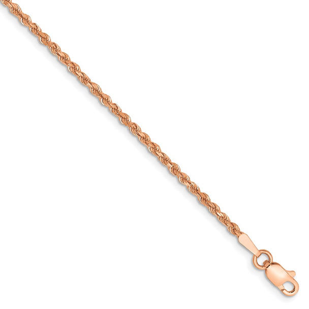 8" 14k Rose Gold 1.75mm Diamond-cut Rope with Lobster Clasp Chain Bracelet