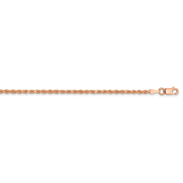 30" 14k Rose Gold 2mm Diamond-cut Rope with Lobster Clasp Chain Necklace