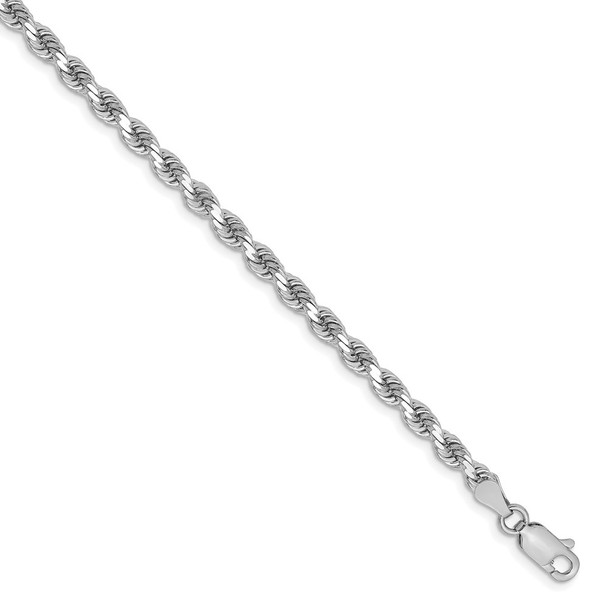 8" 14k White Gold 3.25mm Diamond-cut Rope with Lobster Clasp Chain Bracelet
