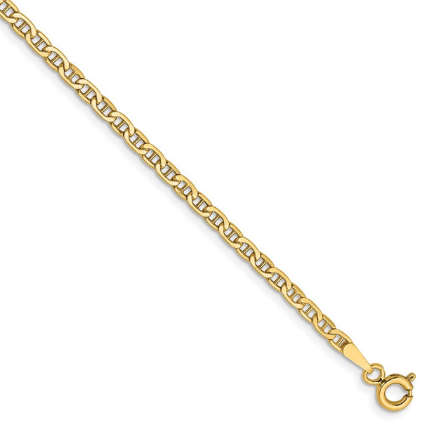 9" 14k Yellow Gold 2.4mm Semi-Solid Anchor Chain Bracelet