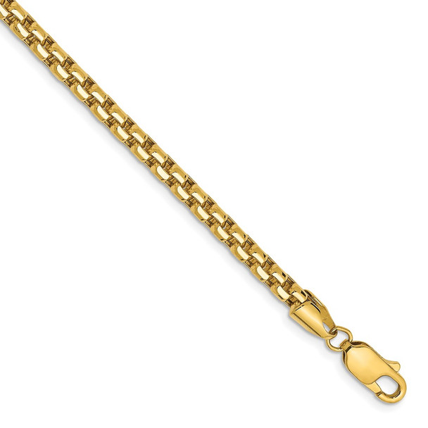8" 14k Yellow Gold 3.6mm Semi-Solid Round Box Chain Bracelet