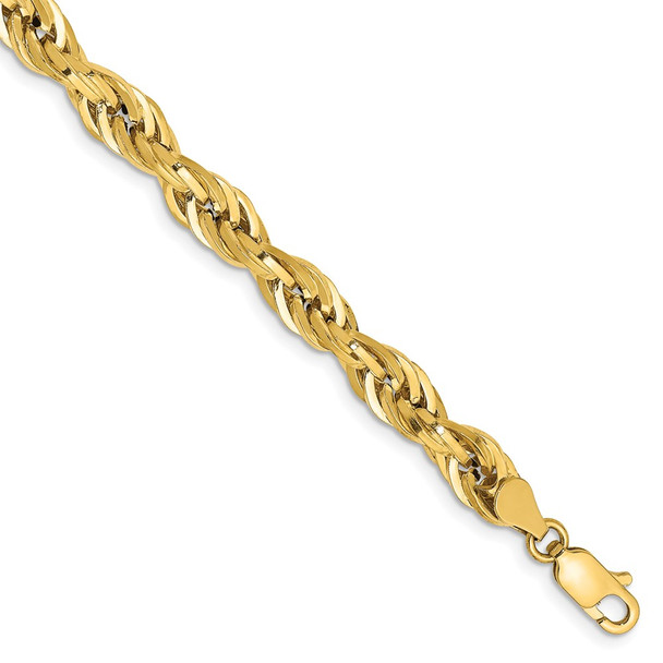 7" 14k Yellow Goldy 5.4mm Semi-Solid Rope Chain Bracelet