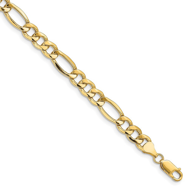 7" 14k Yellow Gold 8.5mm Semi-Solid Figaro Chain Bracelet