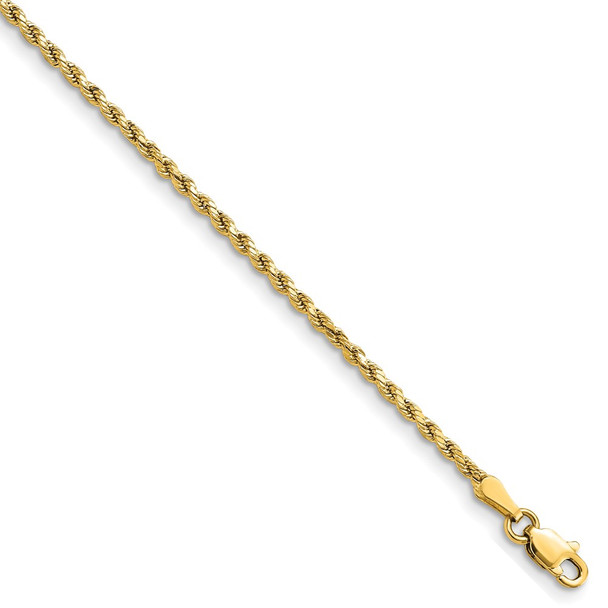 16" 14k Yellow Gold 2mm Semi-solid Diamond-cut Rope Chain Necklace
