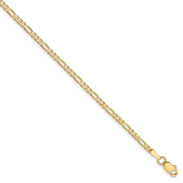 9" 14k Yellow Gold 2.25mm Flat Figaro Chain Anklet