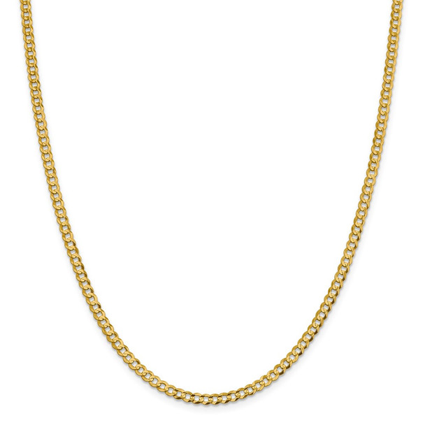 26" 14k Yellow Gold 3.7mm Lightweight Flat Cuban Chain Necklace