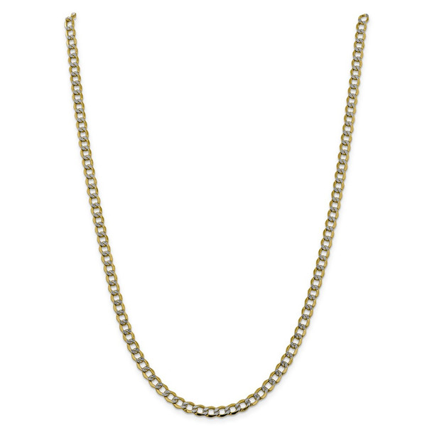 22" 14k Yellow Gold 5.2mm Semi-solid w/ Rhodium-plating Pave Curb Chain Necklace
