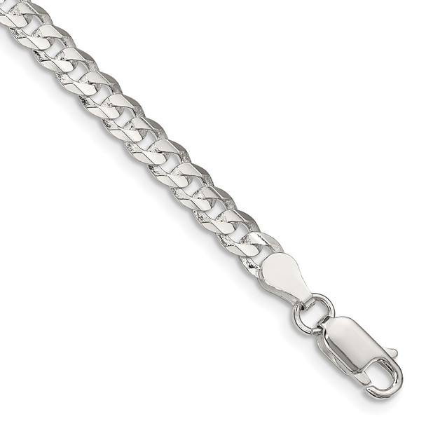 7" Sterling Silver 4.5mm Concave Beveled Curb Chain Bracelet