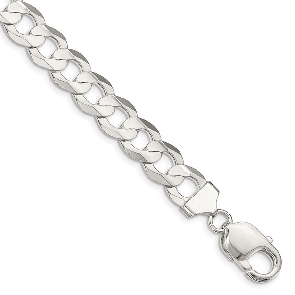 8" Sterling Silver 9.75mm Concave Beveled Curb Chain Bracelet