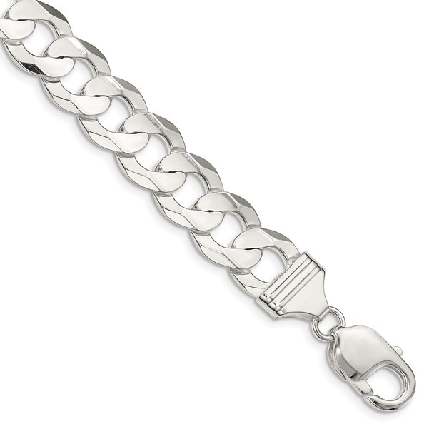 8" Sterling Silver 11.9mm Concave Beveled Curb Chain Bracelet