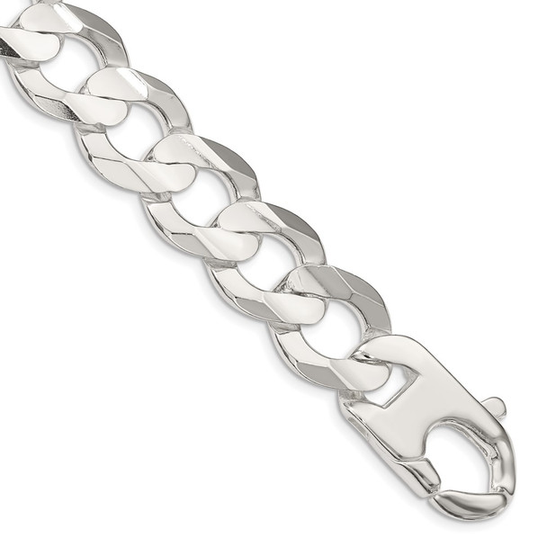 9" Sterling Silver 15.75mm Concave Beveled Curb Chain Bracelet