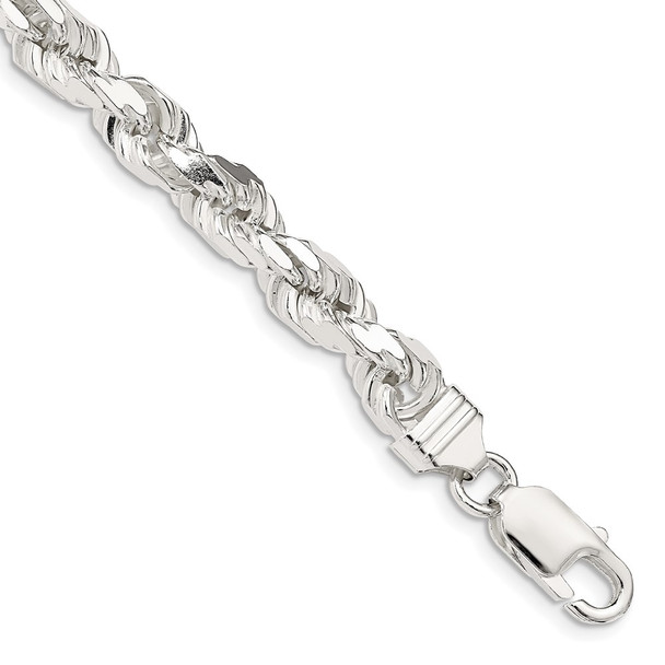 10" Sterling Silver 7mm Diamond-cut Rope Chain Anklet