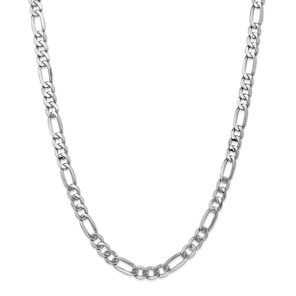 26" 14k White Gold 7mm Flat Figaro Chain Necklace