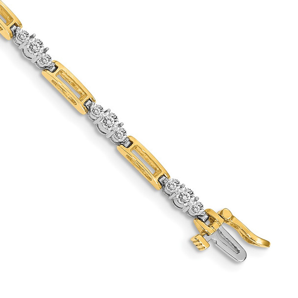 14k Two-tone Gold A Diamond Fancy Link Tennis Bracelet