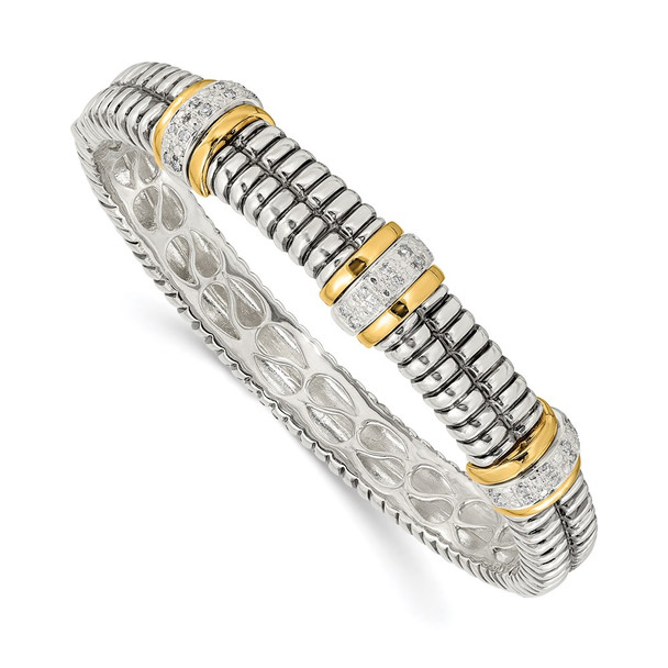 Sterling Silver w/14k Yellow Gold True Two-tone 1/4ctw. Diamond Bangle Bracelet QTC114