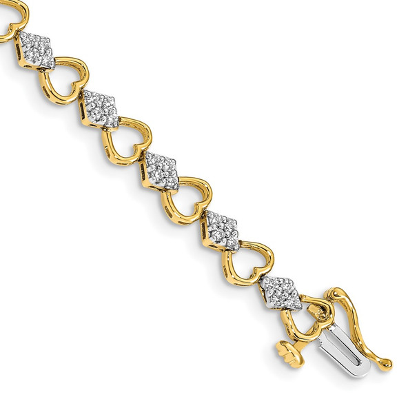 14k Yellow Gold Diamond Heart Link Bracelet
