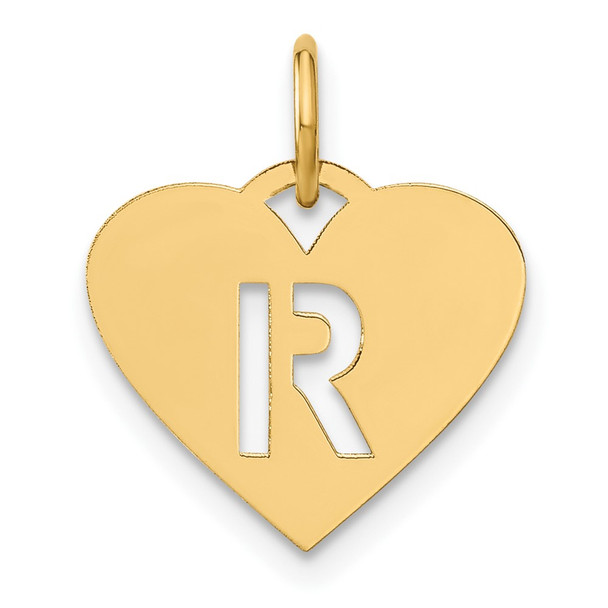 14k Yellow Gold Initial Letter R Initial Heart Charm