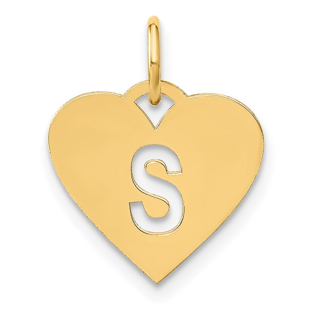 14k Yellow Gold Initial Letter S Initial Heart Charm