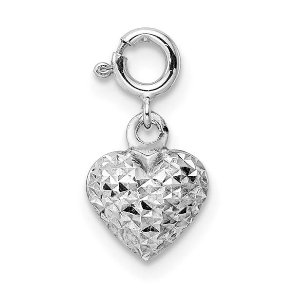 14K White Gold Diamond-cut Heart Spring Ring Charm