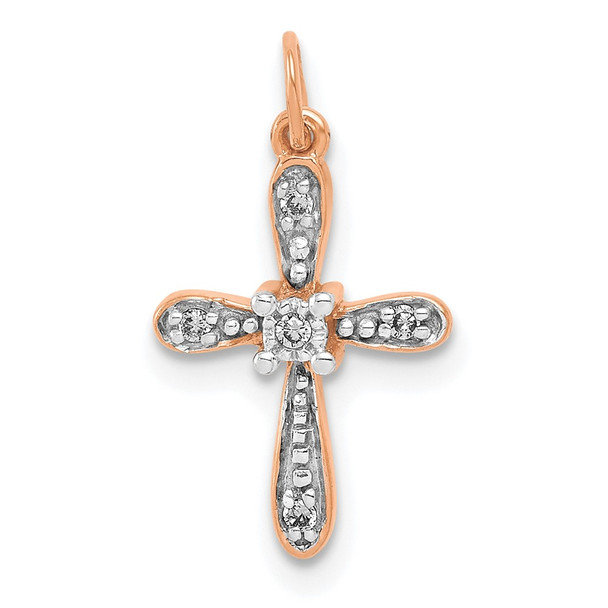 14k Rose Gold .03ctw. Diamond Cross Charm