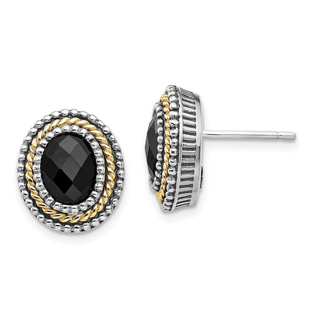 Sterling Silver w/14k Yellow Gold Black Onyx Post Earrings