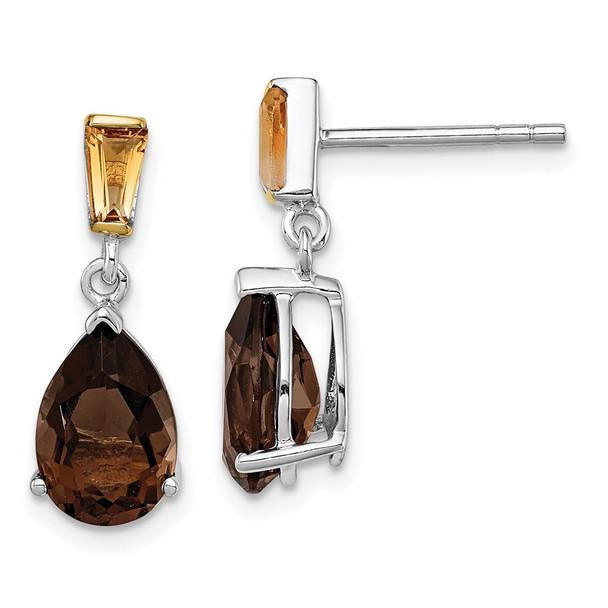 Sterling Silver & 14k Yellow Gold True Two-tone Accent Smoky Quartz & Citrine Earrings