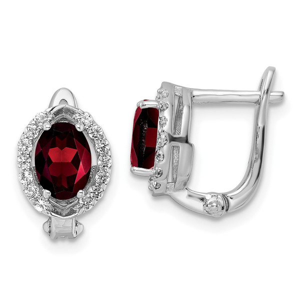 Sterling Silver Rhodium-plated 2.05ctw Garnet/White Topaz Oval Hinged Earrings