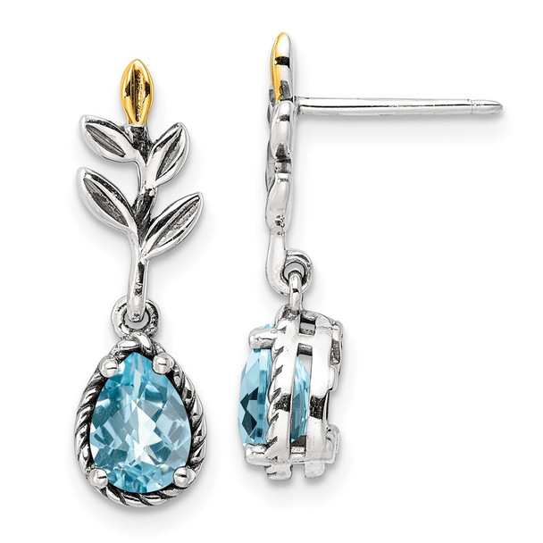 Sterling Silver w/14k Yellow Gold Leaf 1.54ctw Light Swiss Blue Topaz Post Earrings